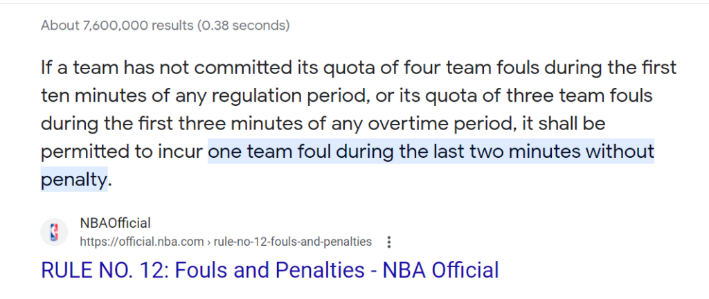 Text of the "First in the last two minutes" rule from the NBA Official pge